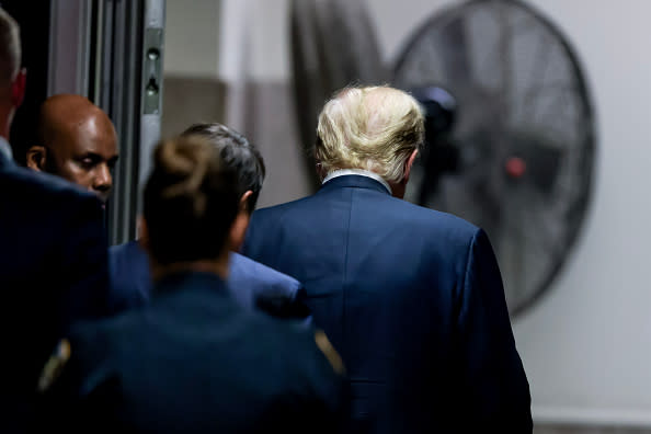 NEW YORK, NEW YORK – MAY 30: Former U.S. President Donald Trump departs the courthouse after being found guilty on all 34 counts in his hush money trial at Manhattan Criminal Court on May 30, 2024 in New York City. The former president was found guilty on all 34 felony counts of falsifying business records in the first of his criminal cases to go to trial. Trump has now become the first former U.S. president to be convicted of felony crimes. (Photo by Justin Lane-Pool/Getty Images)