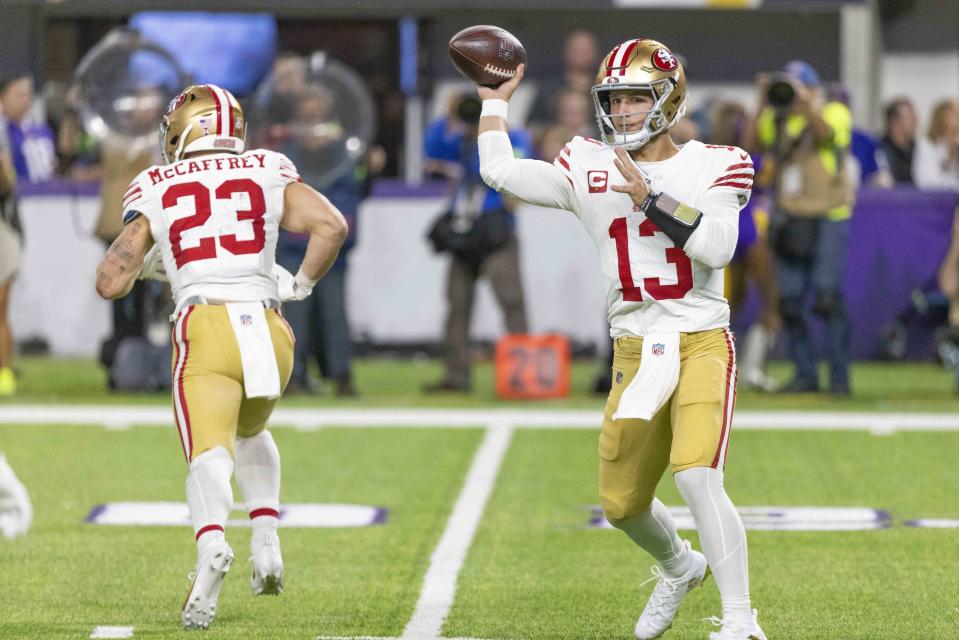 San Francisco 49ers quarterback Brock Purdy will try to lead his team to their first win since Week 5. (AP Photo/Andy Clayton-King)