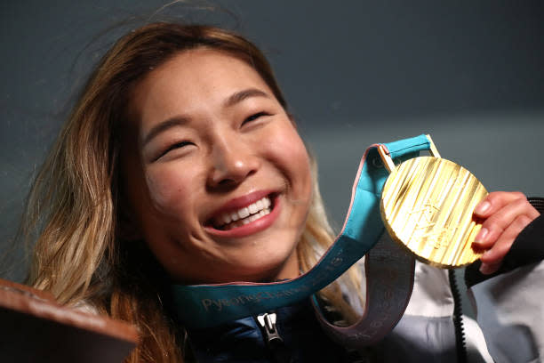 Gold medalist Chloe Kim of the United States poses during the medal ceremony for the Snowboard Ladies' Halfpipe Final on day four of the PyeongChang 2018 Winter Olympic Games at Medal Plaza in PyeongChang, South Korea on February 13, 2018. | Getty Images