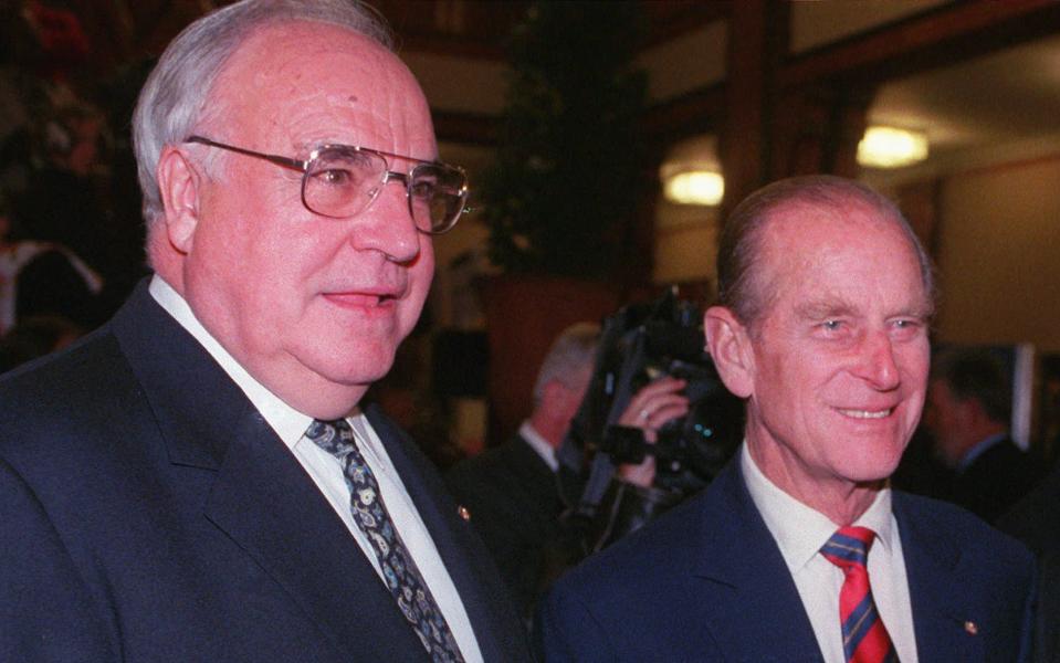 The Duke of Edinburgh wth Helmut Kohl in 1996 - Credit: Hans Edinger/AP