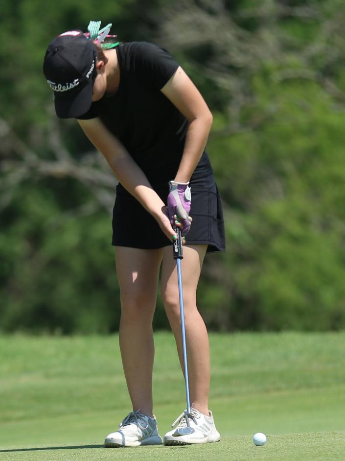Wall High School's Shay West putts during the final round of the UIL Class 3A Girls State Golf Tournament at Jimmy Clay Golf Course in Austin on Tuesday, May 17, 2022.