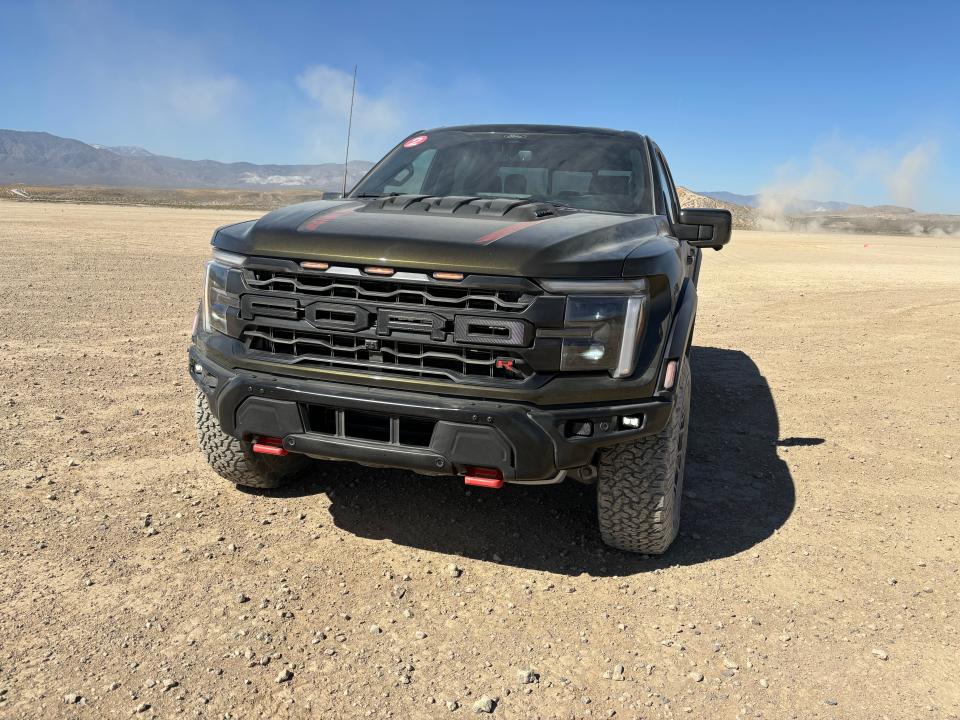 The 2024 Ford F-150 Raptor R pickup on Johnson Valley dry lake bed in California.