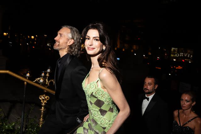 <p>Lexie Moreland/WWD via Getty</p> Adam Shulman and Anne Hathaway at The Albie Awards on Sept. 28.