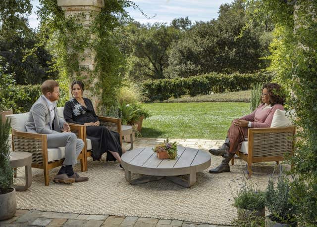 The Duke and Duchess of Sussex during their interview with Oprah Winfrey