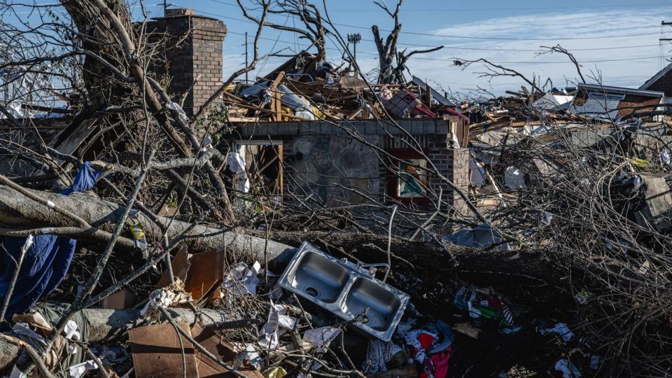 PHOTO: A destroyed home is seen in the aftermath of a tornado on Dec. 10, 2023 in Madison, Tenn. (Jon Cherry/Getty Images)
