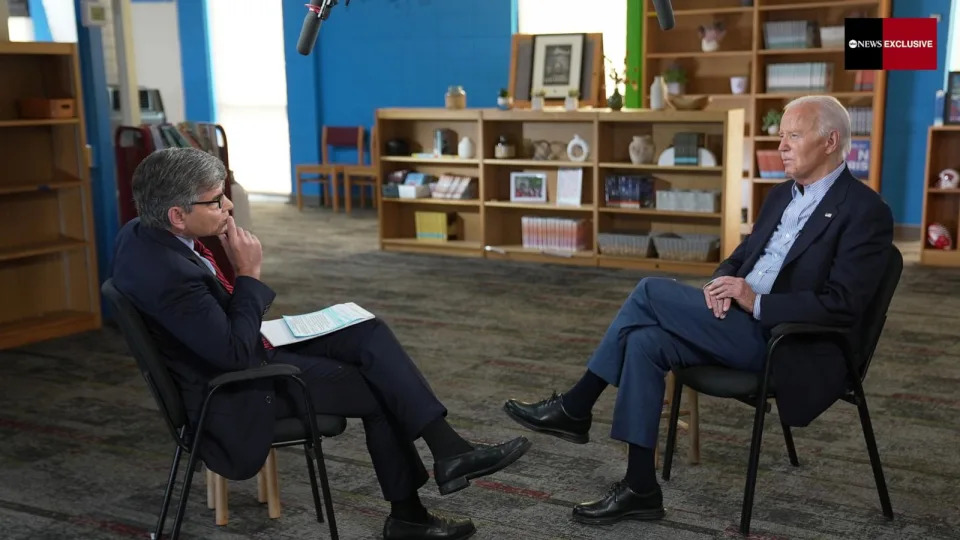 PHOTO: President Joe Biden speaks with George Stephanopoulos on July 5, 2024, in an ABC News exclusive. (ABC News)