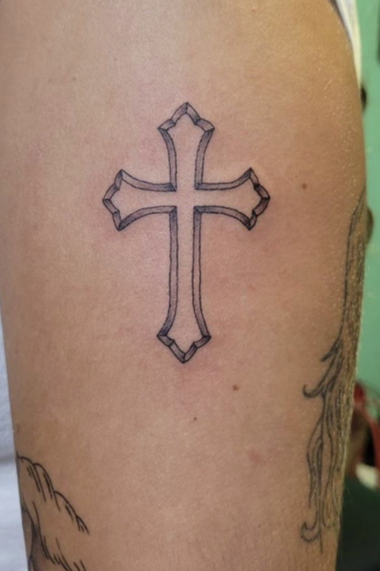 Neotraditional cross tattoo <p>Jose Palacios</p>