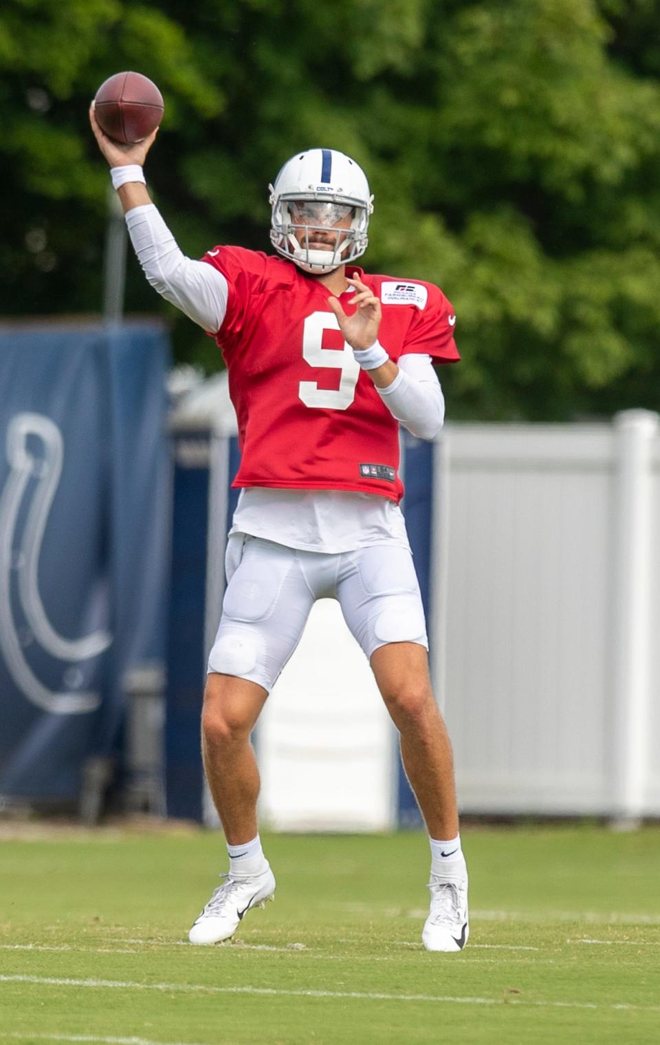 Quarterback Jacob Eason during Colts training camp, from their facility in Indianapolis, Monday, Aug. 17, 2020.