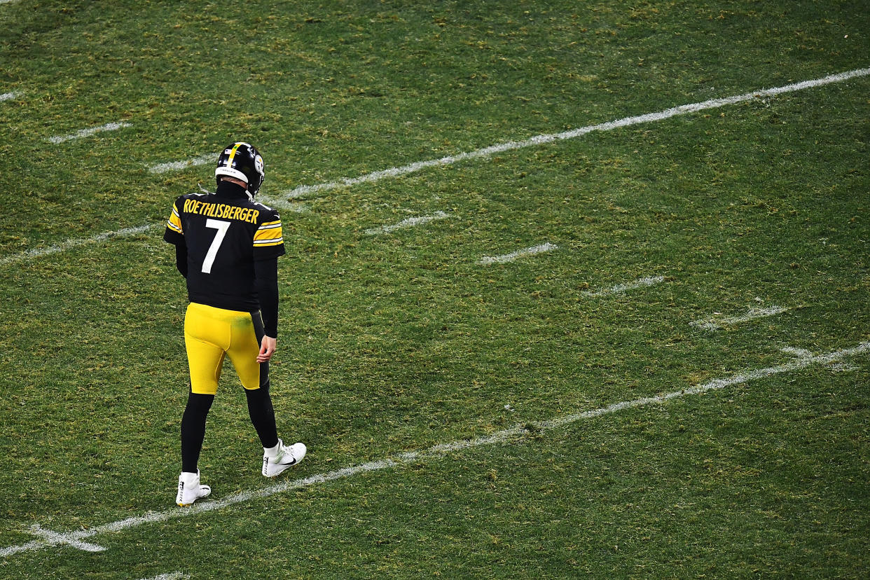 Ben Roethlisberger is back with the Steelers after a pay cut. (Photo by Joe Sargent/Getty Images)
