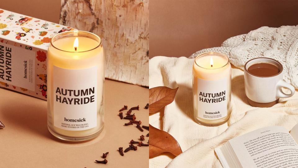 Before soaking in the tub, light a fall-esque candle from Homesick.