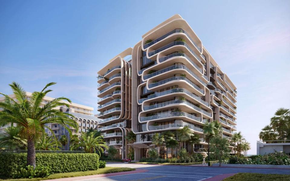 This similar design rendering of the Surfside condo project shows a building more box-shaped.