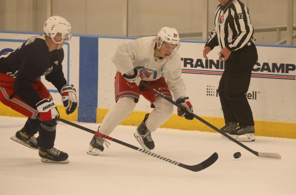 Adam Sykora in action during the New York Rangers development camp at their training center in Tarrytown, July 5, 2023. 