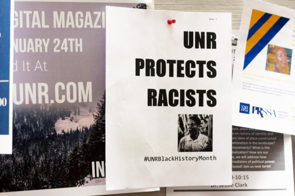 A flyer on the campus of the University of Nevada, Reno, on Feb. 1, 2018, protesting student Peter Cytanovic's presence on campus. Cytanovic attended the 2017 white supremacist "Unite The Right" rally in Charlottesville, Virginia. (Photo: Courtesy Lamor Andrews/Nevada Sagebrush)