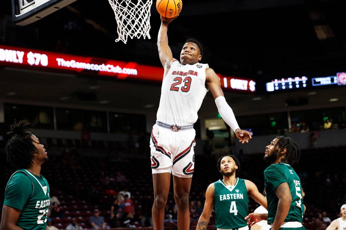 South Carolina Gamecocks forward GG Jackson (23) scores against Eastern Michigan on Friday, December 30, 2022.