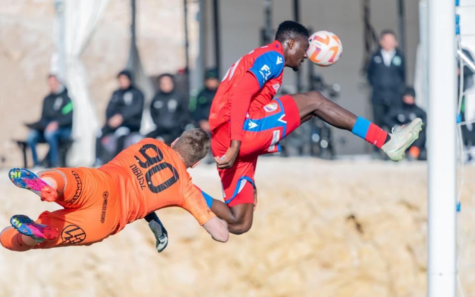 Viktoria Plzen striker Rafiu Durosinmi scores against Ferencvaros in a friendly