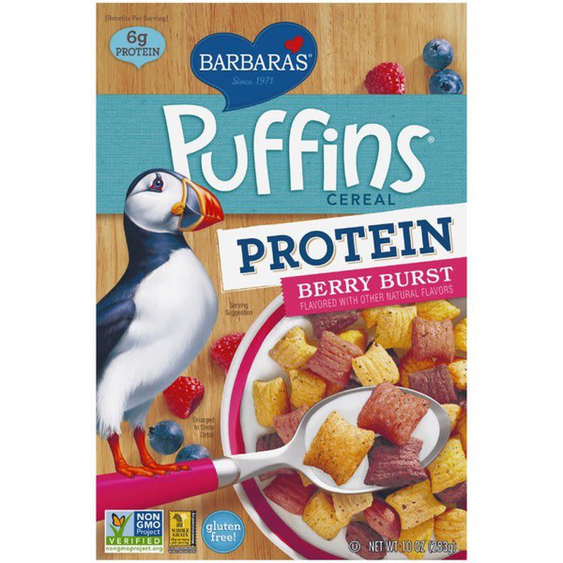 1) Barbara's Bakery Puffins Protein, Berry Burst