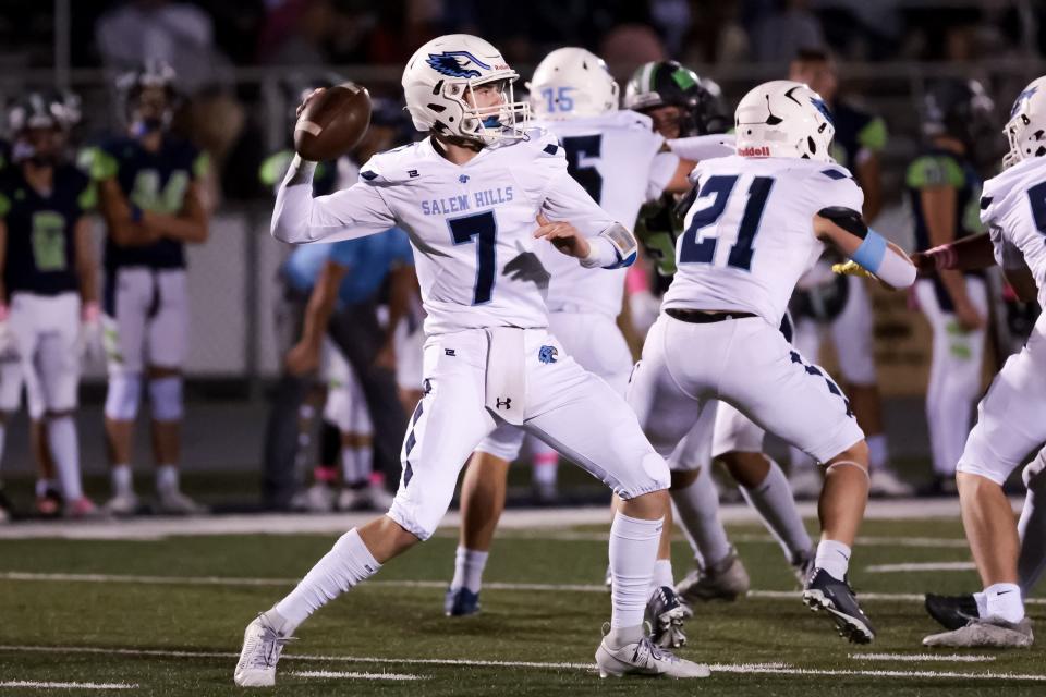 Timpanogos hosts Salem Hills in a high school football game in Orem on Friday, Oct. 6, 2023. | Spenser Heaps, Deseret News