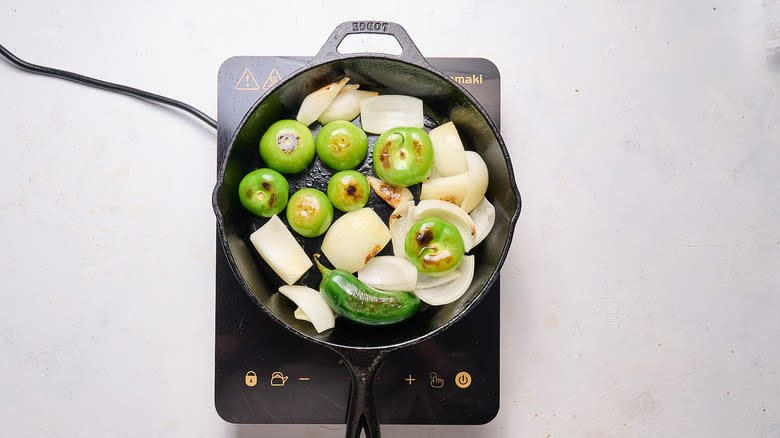 charring vegetables in skillet