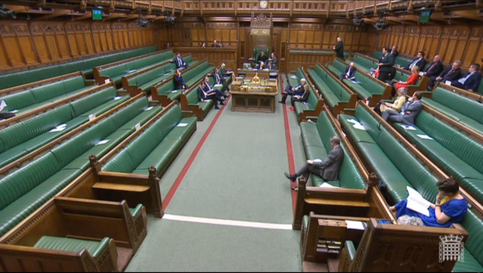 The scene in the House of Commons shortly after the announcement by the Independent Parliamentary Standards Authority that MPs' basic pay is to increase by 2.7% to �79,468 from April 1. At the time of this picture, MPs were participating in Backbench Business with a general debate on St David's Day.