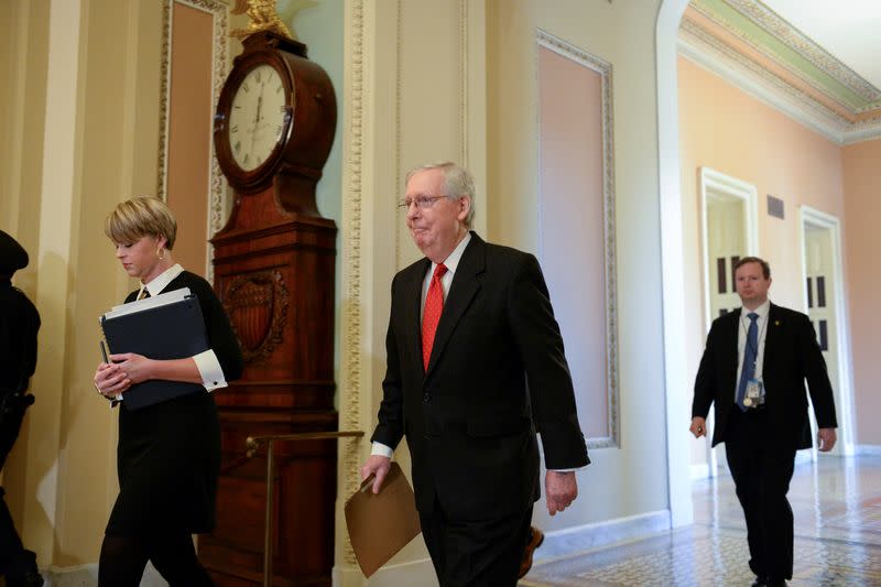 U.S. Senate Majority Leader Mitch McConnell (R-KY) heads to Senate Chambers for the Senate impeachment trial of U.S. President Trump in Washington