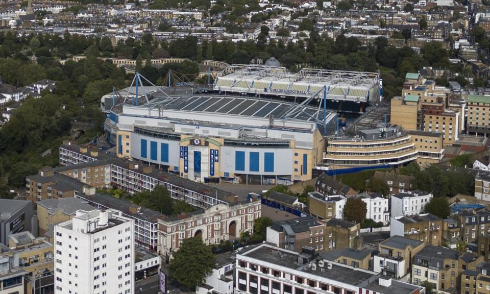 <span>Stamford Bridge with the Sir Oswald Stoll Mansions (centre left) in west London.</span><span>Photograph: Jordan Pettitt/PA</span>