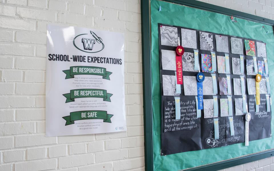 A bulletin board at Warrington Middle School in Pensacola on Tuesday, May 24, 2022.  The faculty is hoping that the school receives at least a C grade in order to continue on its current path of improvement.