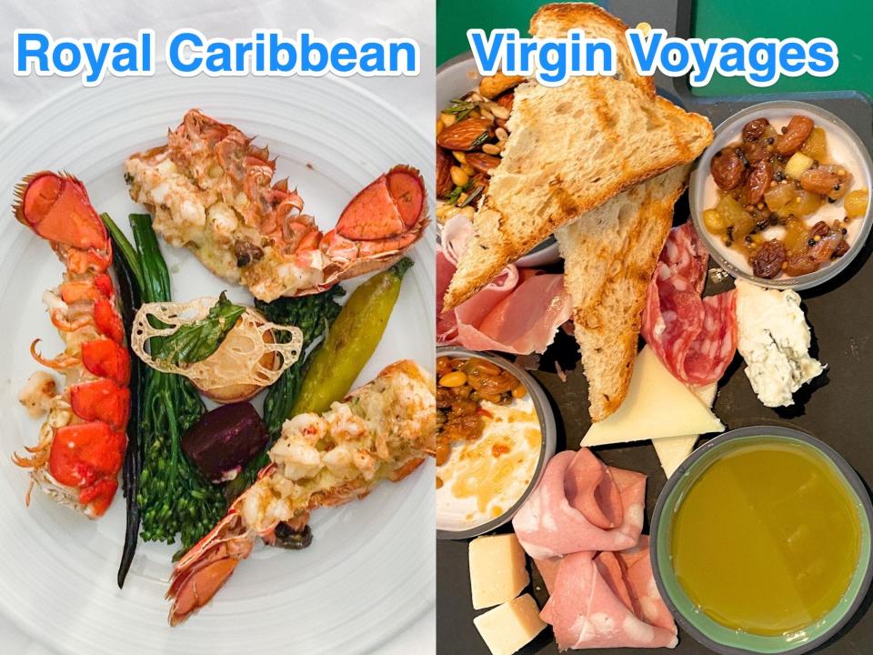 Left: a Royal Caribbean ship food. Right: a Virgin Voyages ship food