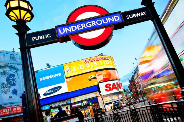 <p>Sylvain Sonnet/Getty</p> London underground entrance