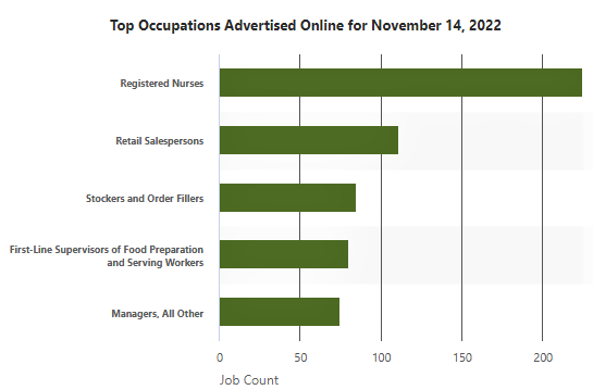 Job openings for registered nurses topped all openings statewide on Nov. 14, according to the S.C. Department of Employment and Workforce.