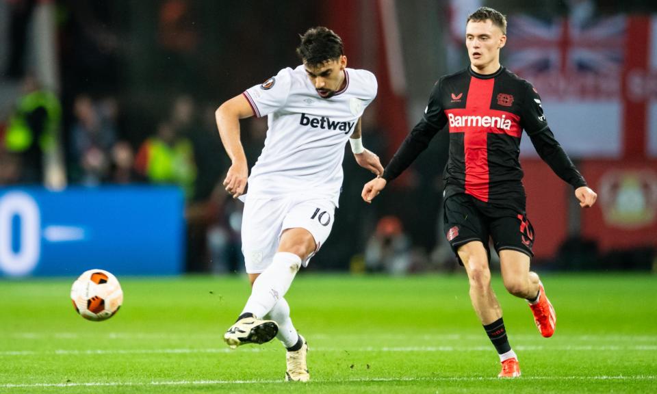 <span>Lucas Paquetá (left), pictured during Thursday’s defeat by Bayer Leverkusen, is understood to have an £85m release clause that becomes active in June.</span><span>Photograph: Anadolu/Getty Images</span>