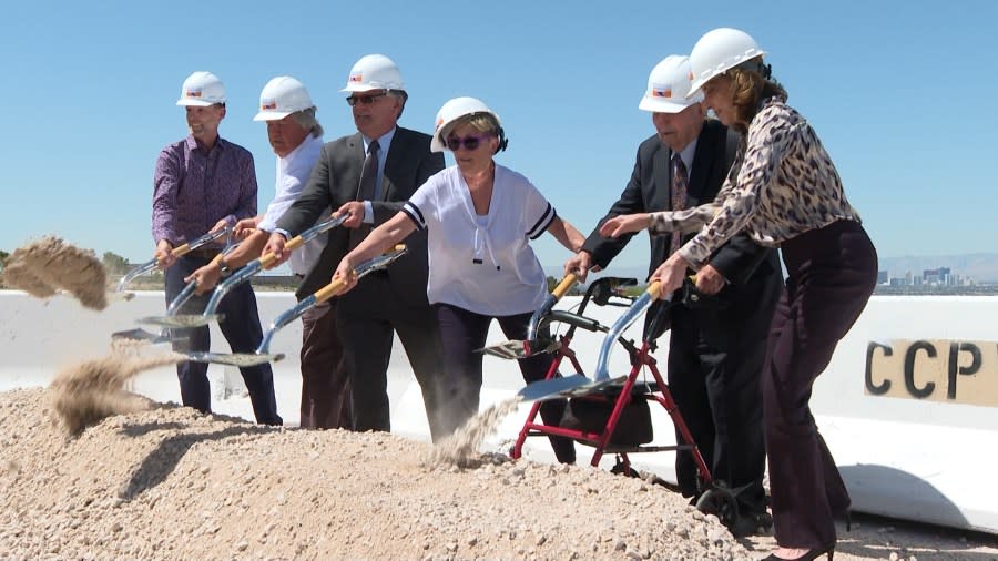 Groundbreaking ceremony of the Jim McGaughey Detention Basin on May 2, 2024. (KLAS)