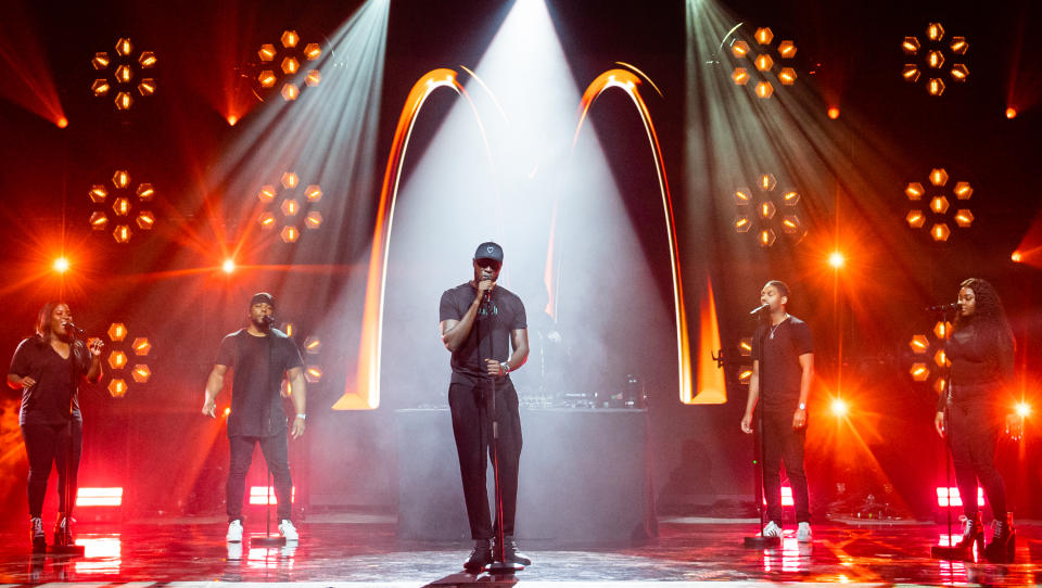 LONDON, ENGLAND - NOVEMBER 01: Stormzy performs on stage during McDonald's I'm Lovin' It Live at The Printworks on November 01, 2020 in London, England. (Photo by Samir Hussein/WireImage)