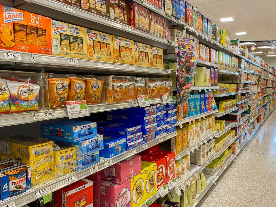 Snack shelves are seen inside a Publix in Florida