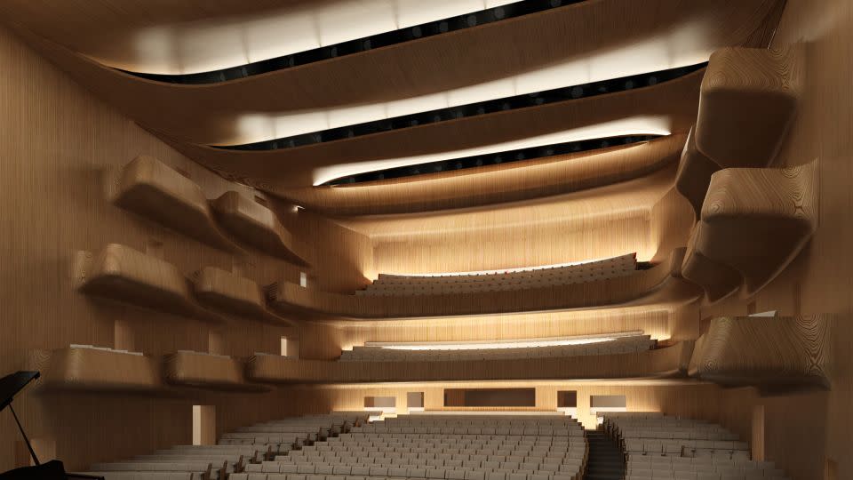 A rendering of the new National Theatre. - ArchitectureStudio