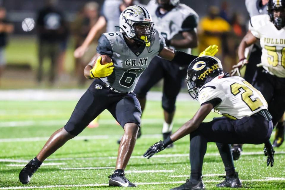 Gray Collegiate War Eagles Zion Job (6) rushes against the Camden Bulldogs during their game at Gray Collegiate Academy in West Columbia, SC, Friday, September 8, 2023.