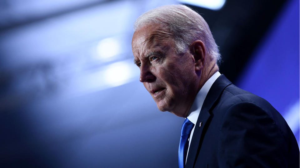 US president Joe Biden addresses a press conference at the COP26 UN Climate Change Conference in Glasgow on November 2, 2021. (Brendan Smialowski/AFP via Getty Images)