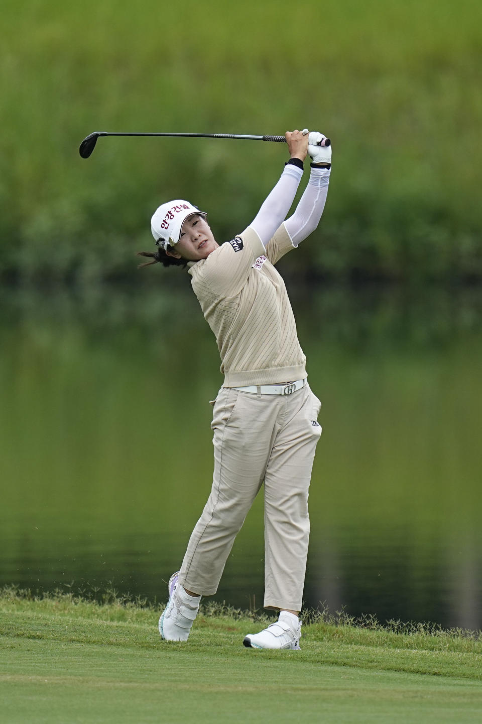 Jin Hee Im, of South Korea, hits from fairway to the 10th green during the third round of the Chevron Championship LPGA golf tournament Saturday, April 20, 2024, at The Club at Carlton Woods, in The Woodlands, Texas. (AP Photo/Eric Gay)