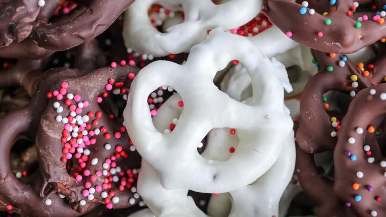 Variety of chocolate-covered pretzels