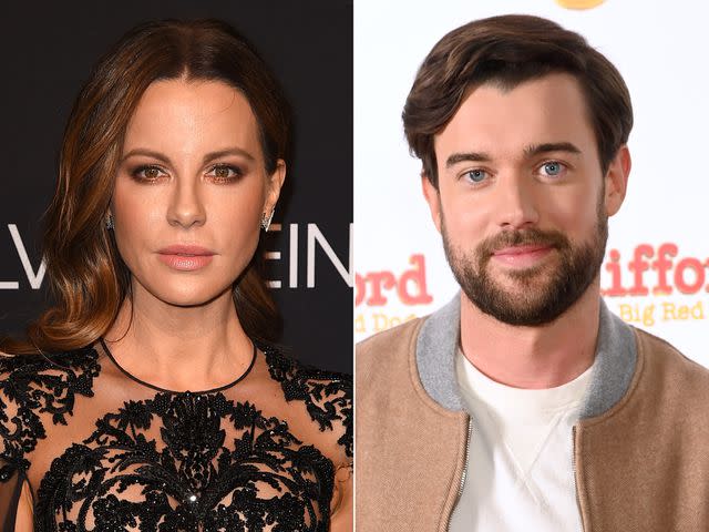 Kevin Winter/Getty ; Dave J Hogan/Getty Left: Kate Beckinsale attends the 25th Annual ELLE Women in Hollywood Celebration at Four Seasons Hotel Los Angeles at Beverly Hills on October 15, 2018 in Los Angeles, California; Right: Jack Whitehall during a photocall to unveil a giant sculpture to celebrate the release of "Clifford The Big Red Dog" at Leicester Square on December 05, 2021 in London, England