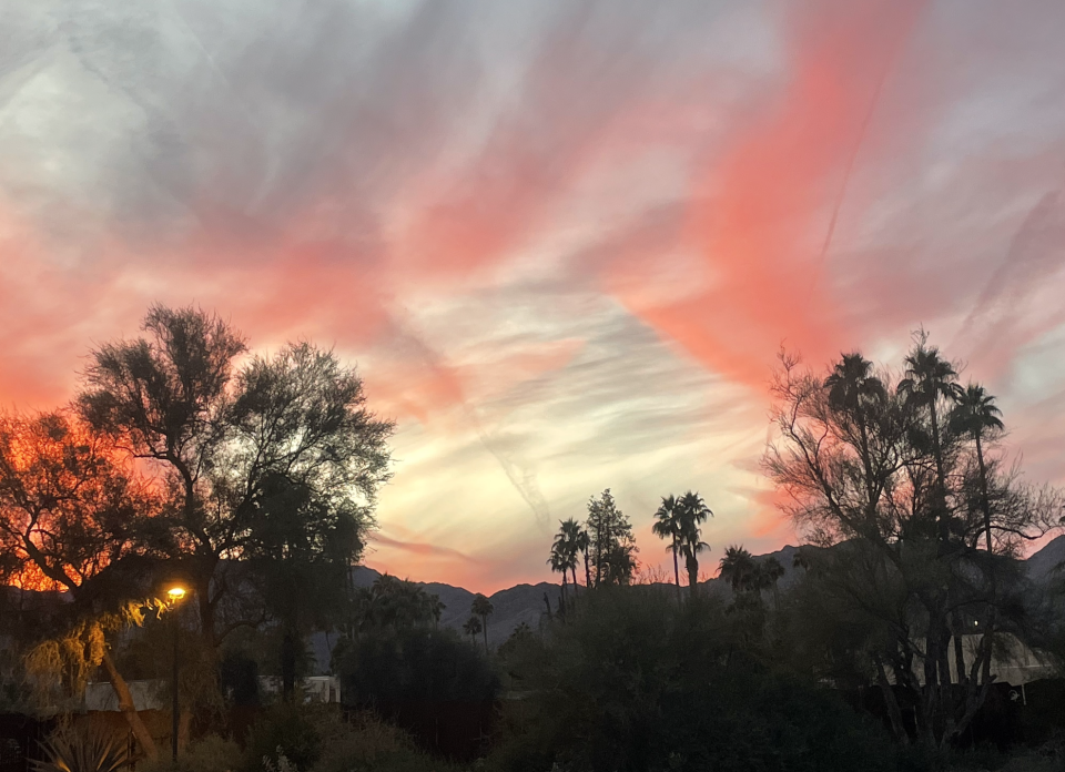 Sunset sky above silhouette of trees and landscape