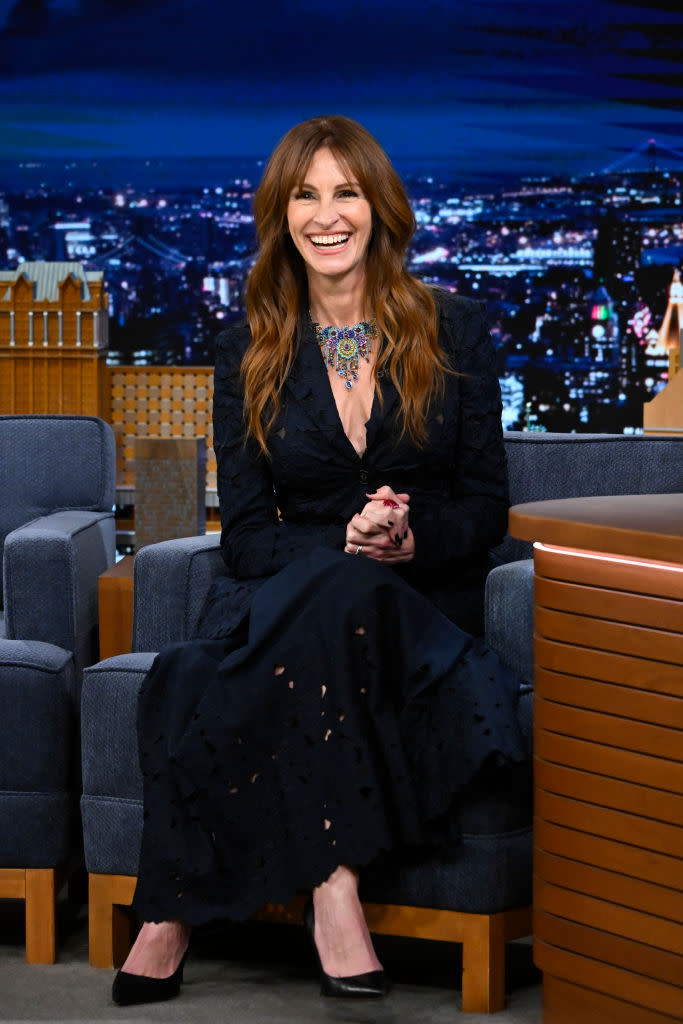 THE TONIGHT SHOW STARRING JIMMY FALLON -- Episode 1884 -- Pictured: Actress Julia Roberts during an interview on Tuesday, December 5, 2023 -- (Photo by: Todd Owyoung/NBC via Getty Images)