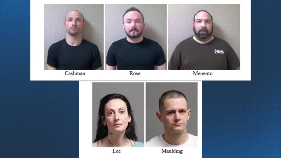 Top row, left to right: Bryan Cashman, 38; Mitchell Rose, 27; James Menento III, 37. Bottom row: Courtney Lee,  42, left, and Rodney Maulding Jr., 37.