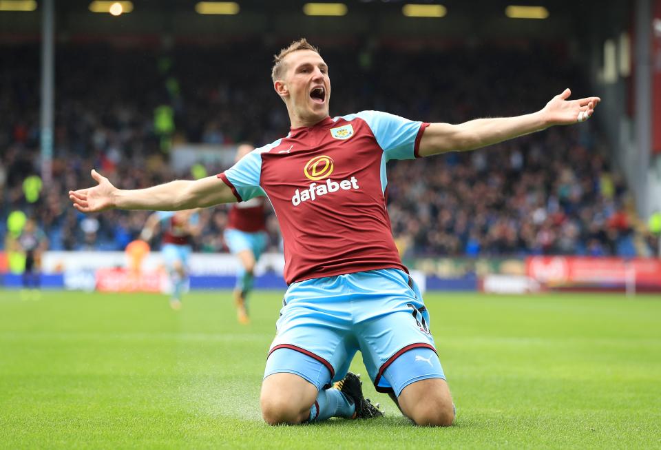 Chris Wood celebrates after putting Burnley in front against Crystal Palace