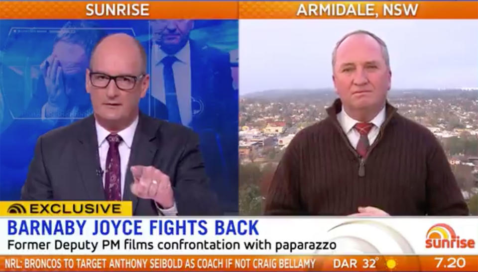 David Koch accused Mr Joyce of having double standards after the former deputy PM spoke out against a bill to provide ‘safe zones’ outside NSW abortion clinics. Source: Sunrise