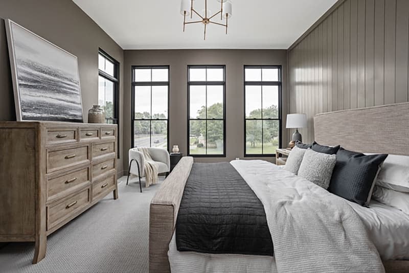 gray bedroom after home staging with lots of grayish tones