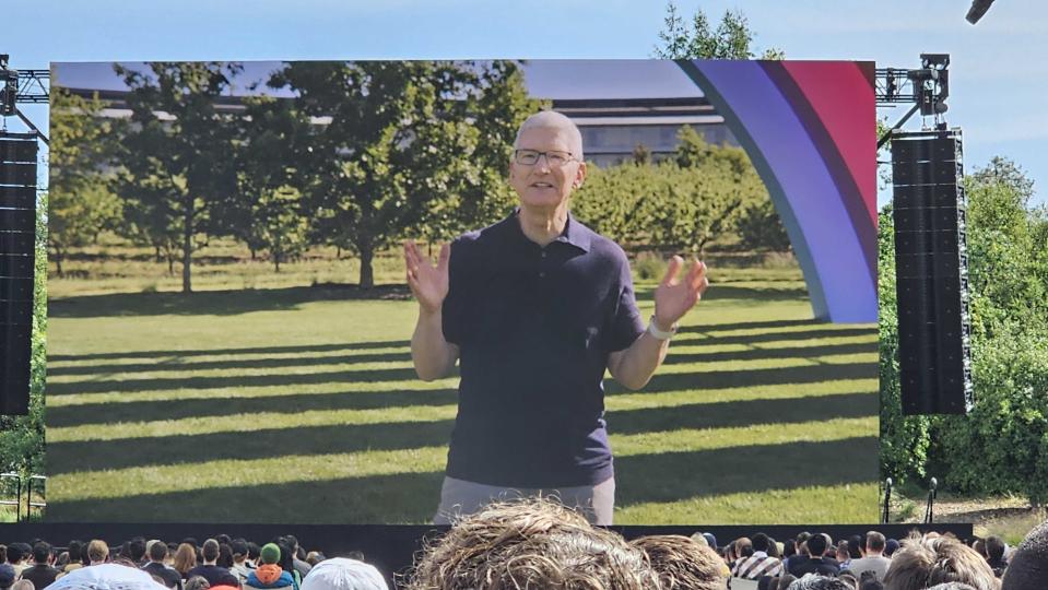 Tim Cook on stage at WWDC 2023