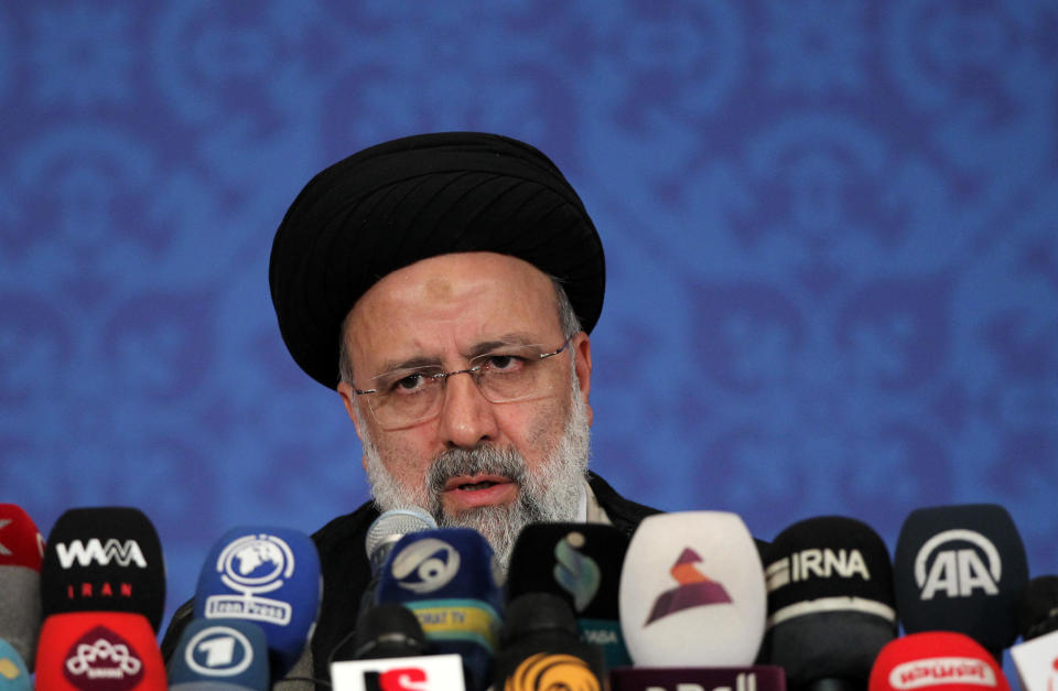 Iran's new President-elect Ebrahim Raisi speaks during his first press conference since election win in Tehran, Iran, June 21, 2021. / Credit: Fatemeh Bahrami/Anadolu Agency/Getty