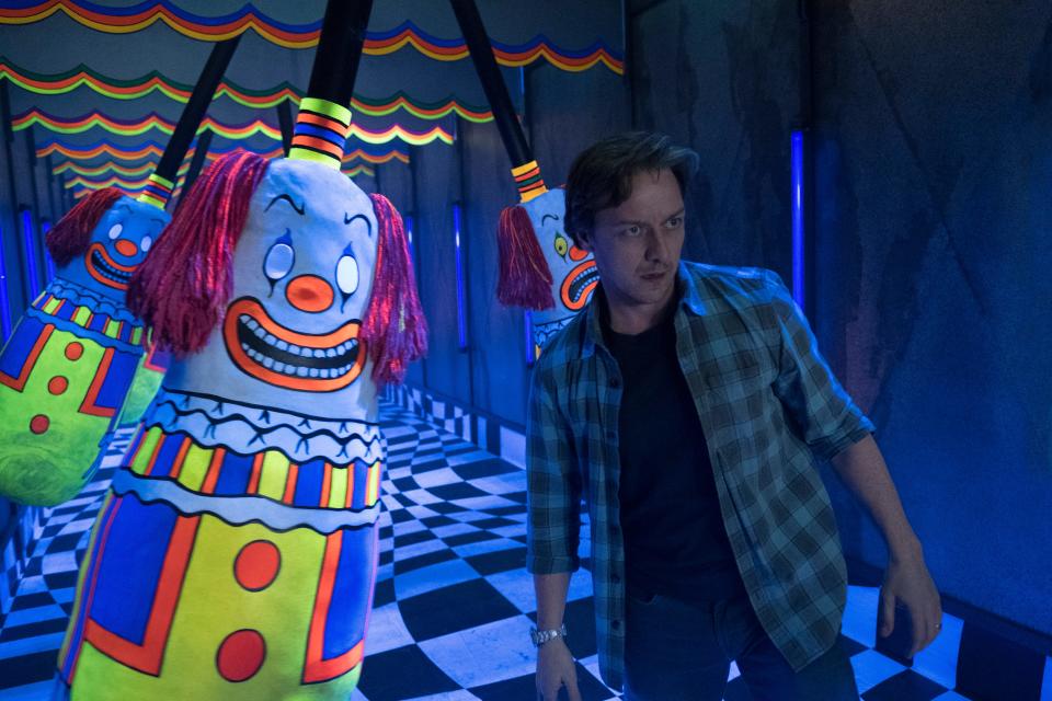 Bill (James McAvoy) faces more than one clown in a frightful funhouse sequence in 