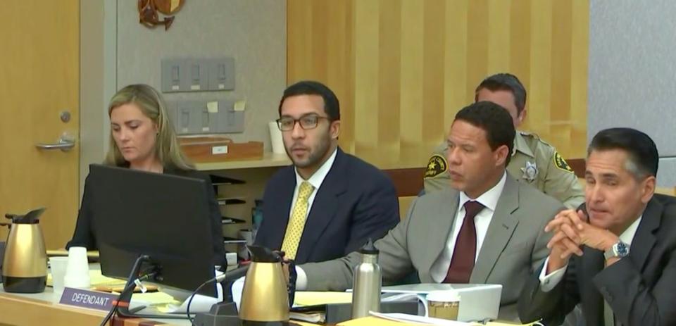 Kellen Winslow sits in court with his legal team as Jane Doe 3 testifies. (CourtTV)