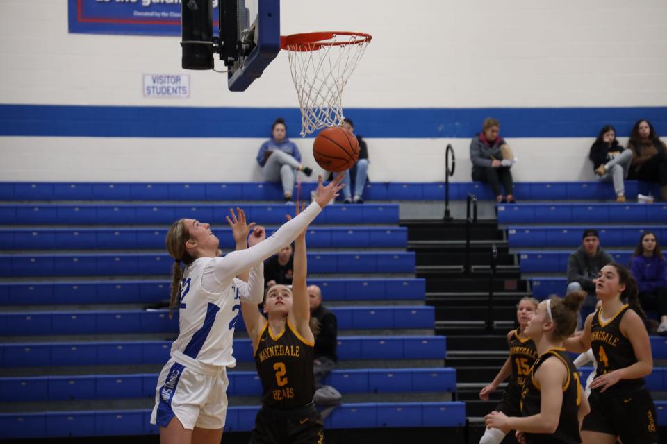 Tuslaw forward Destiny Dulkoski puts up a reverse layup against Waynedale, Monday, Dec. 18, 2023.